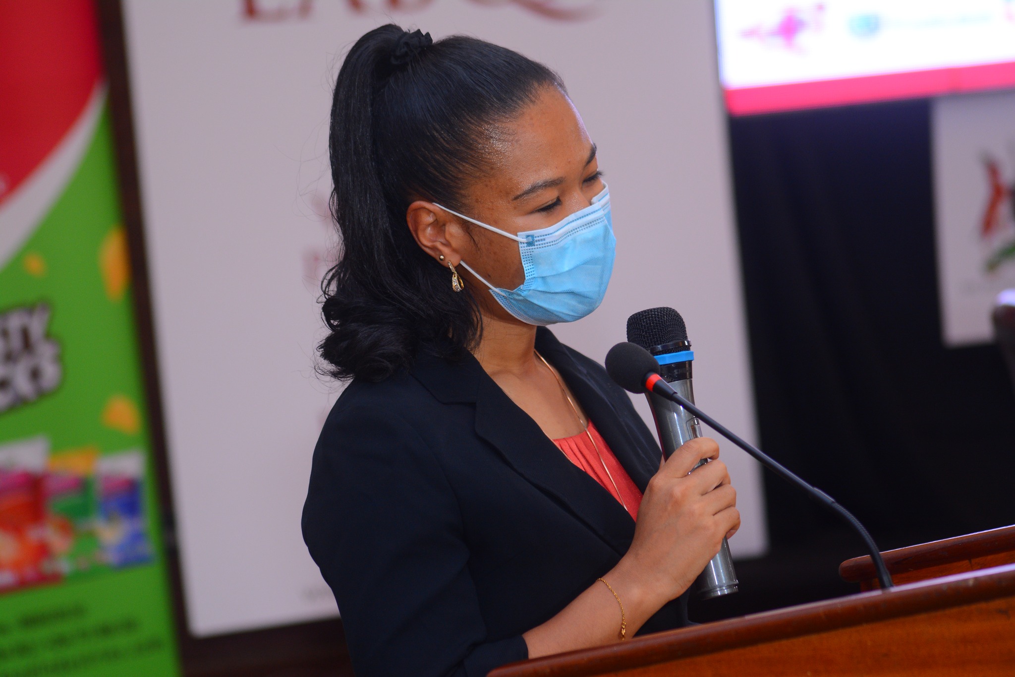 Ms. Fauzia Sooma presenting a speech the East Africa Brand Quality Awards 2021